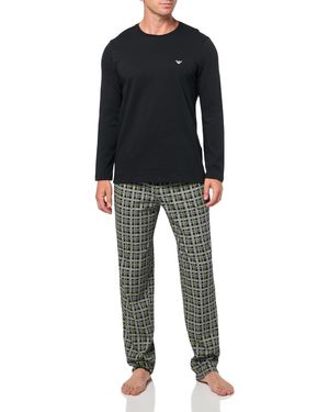 Emporio Armani Patterned Logoband Long Pajamas - Black