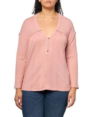 Lucky Brand Plus Fabric Mix Long Slv Tunic - Pink
