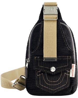 TRUE RELIGION , Corduroy Small Travel Backpack with Adjustable Shoulder Crossbody Strap Sling Bag, Schwarz