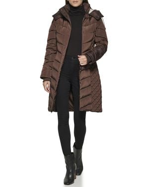 Kenneth Cole Quilted Puffer Jacket With Faux Fur Trimmed Hood - Black