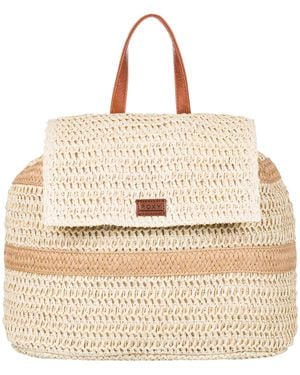 Roxy Stylish Durable Woven Straw Backpack With Adjustable Straps - Natural