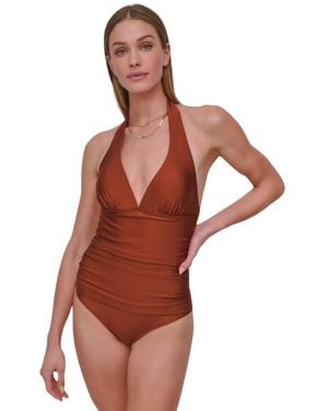 DKNY Standard Trangle Halter One Piece Swimsuit - Brown