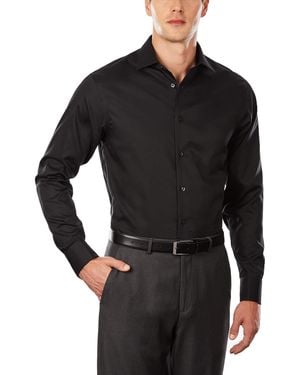 Calvin Klein Non Iron Regular Fit Herringbone French Cuff Dress Shirt - Black