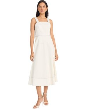 Maggy London Square Neck Midi Contrast Stitching-a-line Seamed Bodice Formal Wedding Guest Cocktail Dress - White