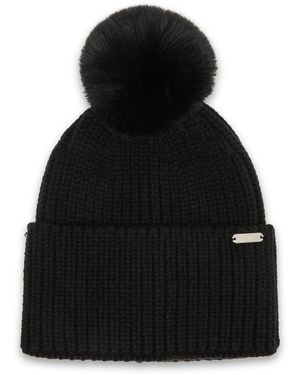 Steve Madden Wide Cuff Beanie With Pom - Black