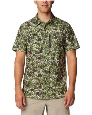 Columbia Summit Valley Woven Short Sleeve Shirt (Canteen Pop Florid) Clothing - Green