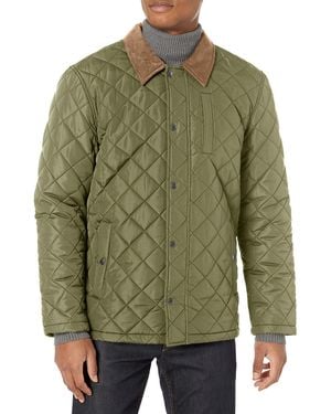Izod Quilted Barn Jacket With Corduroy Collar - Green