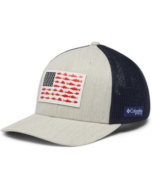 Columbia Pfg Leather Fish Flag Mesh Ball Cap - Blue