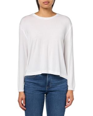 Norma Kamali Cropped Boyfriend Long Sleeve Crew Top - White