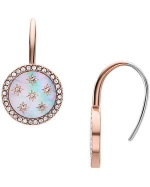 Fossil Merrit Classic Mother-of-pearl Rose Gold-tone Stainless Steel Drop Earrings - Metallic