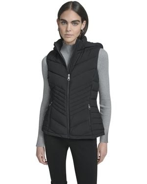 Calvin Klein Lightweight Hooded Puffer Vest – Quilted Stretch Winter Outerwear With Zipper - Black