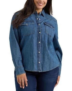 Lee Jeans Plus Size Legendary Long Sve Western Snap Shirt Understated Ground 1x - Blue