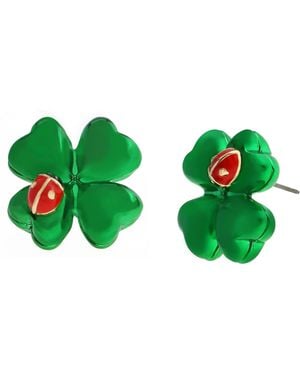 Betsey Johnson Jewelry Paddy's Princess Shamrock Stud Earrings - Green