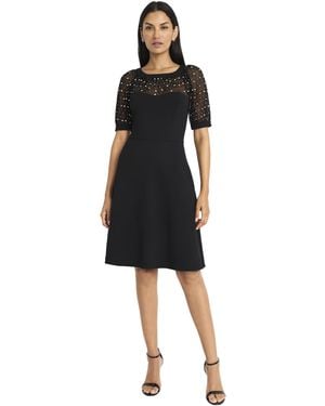 Maggy London Short Sleeve Embellished Sheer Yoke - Versatile Special Occasion - Black