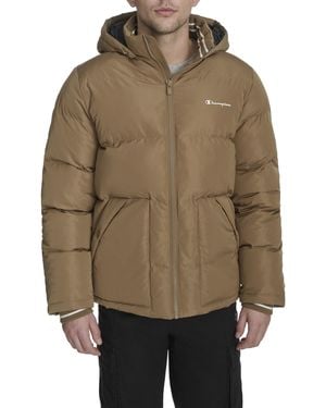 Champion Quilted Full-zip Hooded Puffer Jacket - Brown