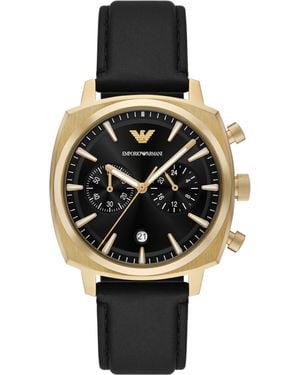 Emporio Armani Emporio Chronograph Black Leather Watch - Metallic