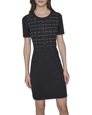 Karl Lagerfeld Paris Short Sleeve Stretchy Sweater Dress - Black