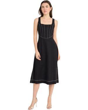 Donna Morgan Square Neck Midi Linen Rayon A-line Sleeveless Tailored Summer Wedding Guest Cocktail Dress - Black