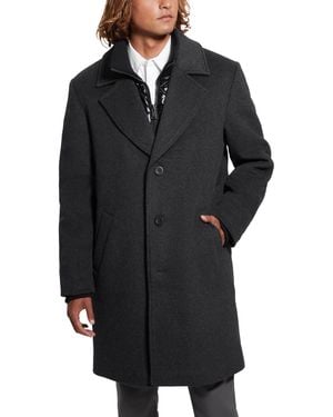 Guess Gus Single Breasted Overcoat Quilted Bib - Black