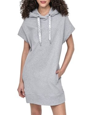 DKNY Two Tone Logo Short Sleeve Hooded Sneaker Dress - Gray
