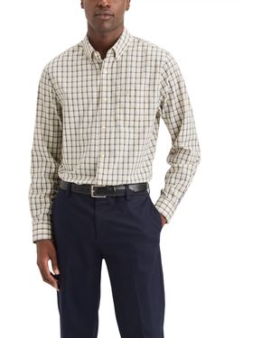 Dockers Classic Fit Long Sleeve Signature Iron Free Shirt With Stain Defender, - Blue