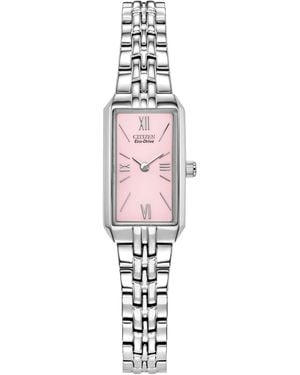 Citizen Ladies' Eco-drive Classic Dress Corso Stainless Steel Rectangle Watch With Pink Dial