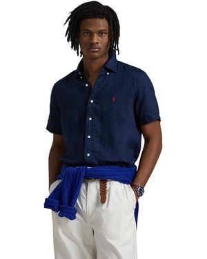 Polo Ralph Lauren Mens Short Sleeve Linen - Classic, Newport Navy, Large - Blue