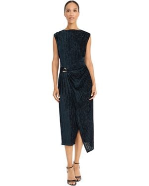 Maggy London Sleeveless Midi Textured Pleated Fabric And Side Draping Detail-s Formal Dress - Blue