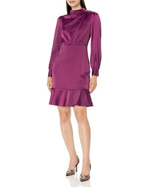 Maggy London High Neck Heavy Charmeuse Dress Workwear Office Event Party Holiday Guest Of - Purple