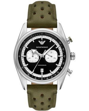 Emporio Armani Chronograph Green Leather Watch - Metallic