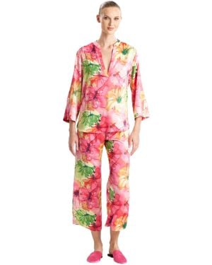Natori Radiance-satin Long Sleeve Pj Length 25" Inseam 26" - Red