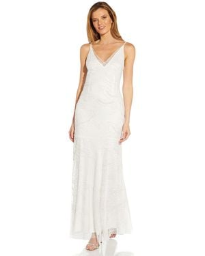 Adrianna Papell Beaded Mesh Gown - White