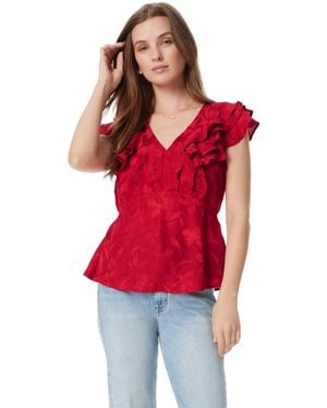 Sam Edelman Maila Ruffled V-neck Pullover Blouse Standard - Red