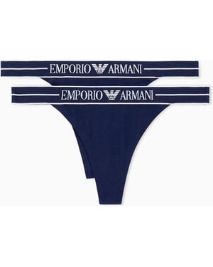 Emporio Armani Everyday Cotton 2 Pack Thong - Blue