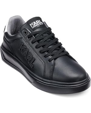 Karl Lagerfeld Paris Lace Up Leather Sneaker With Logo Patch - Black