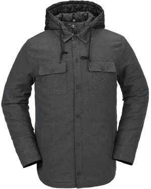 Volcom Field Insulated Flannel Hooded Snowboard Shirt Jacket - Gray