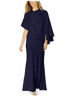 Calvin Klein Sleeveless Gown With Asymmetrical Caplet - Blue