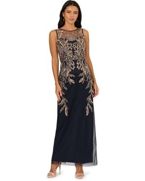 Adrianna Papell Studio Beaded Column Long Dress - Blue