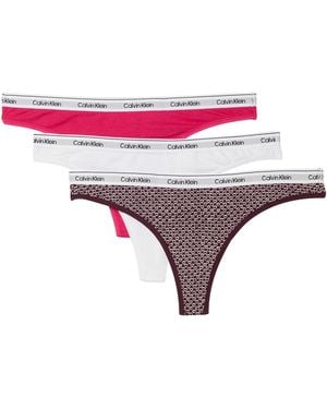 Calvin Klein , S, Modern Logo Thong 3-pack, Innuendo/stencil Heart+dark Berry/classic White, Medium - Pink