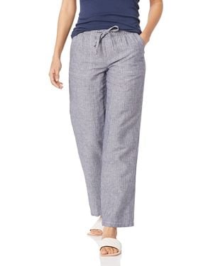Amazon Essentials Linen Blend Drawstring Relaxed-fit Wide-leg Trouser - Blue