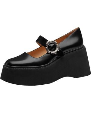 COACH Tea Rose Platform Mary Janes Loafer - Black