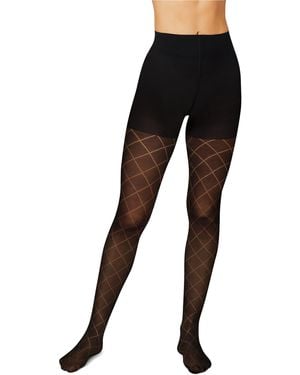 Hanes Ecosmart Diamond Outline Fashion Tights - Black