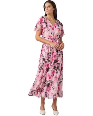 Kasper Petite Fluter Slv Tiered Smocked Bk Dress
