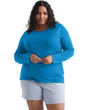 Hanes Just My Size Womens Just My Size Plus Size Long Sleeve Tee Shirt - Blue