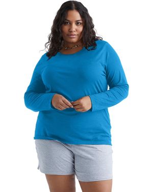 Hanes Just My Size Womens Just My Size Plus Size Long Sleeve Tee Shirt - Blue