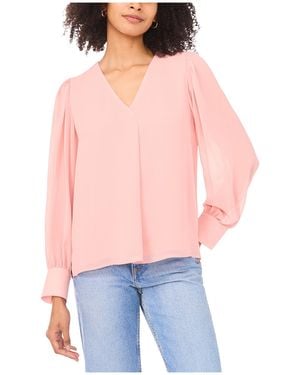 Vince Camuto S V-neck Long Sleeve Blouse Sepia Rose X-large - Red
