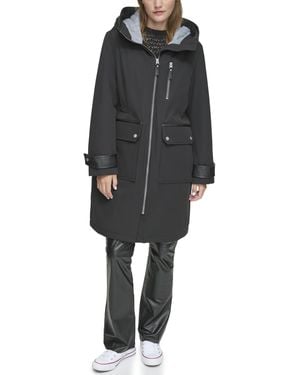Andrew Marc Gemas Hooded Transitional Water Resistant Parka Trench Coat - Black