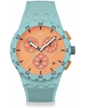 Swatch Chrono 42 Watch Dress Stainless Steel Green Quartz Waterproof Juicy Apricot - Blue
