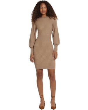 Donna Morgan Mixed Cable Knit Fall Winter Sweater Dresses For - Natural