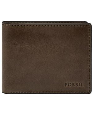 Fossil Derrick Rfid Leather Bifold Wallet With Flip Id - Brown